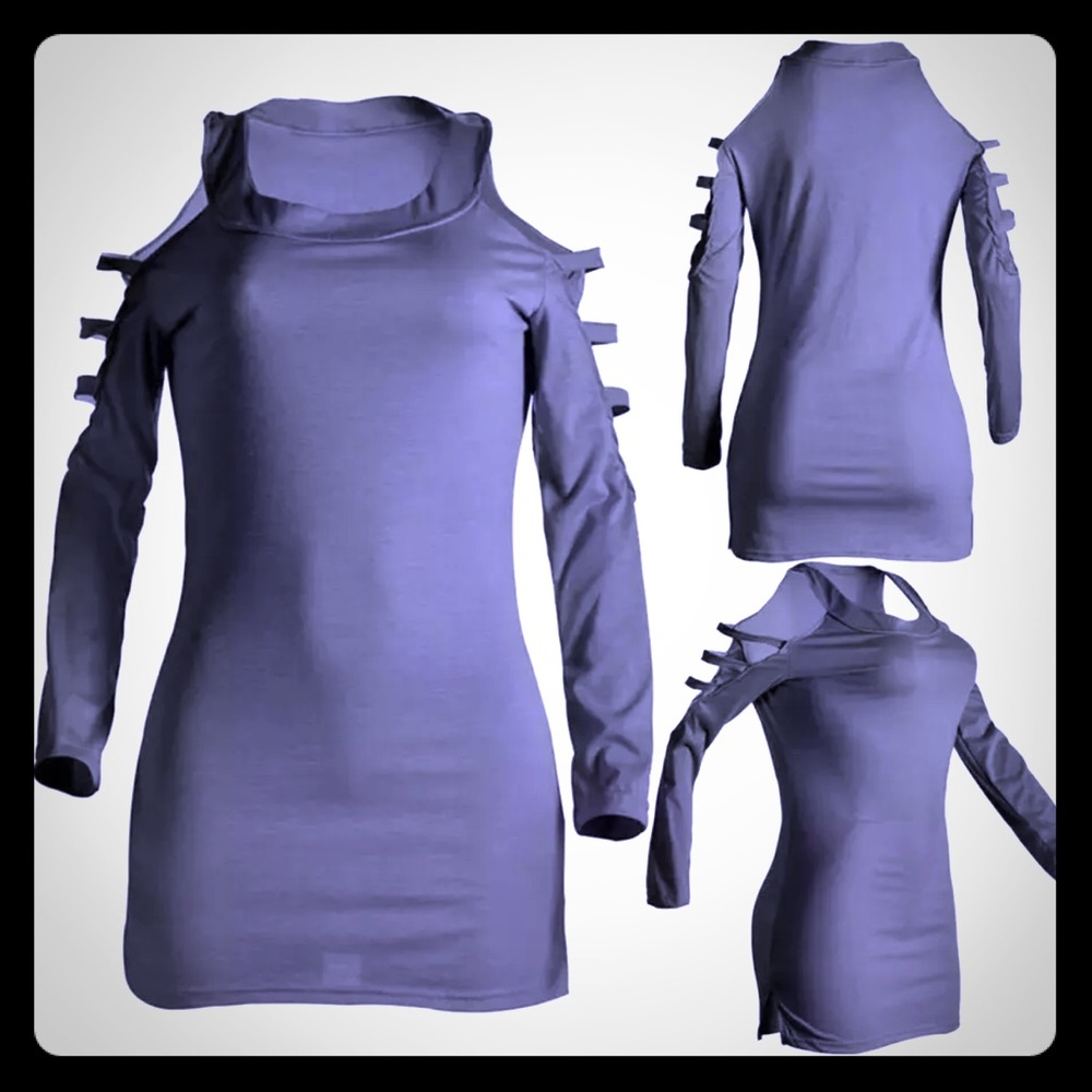 Gray Shoulder Cut Out Long Sleeve Tunic Loose